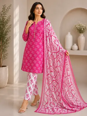 3 Piece Swiss Lawn Suit for Women - Digital Printed Lawn Dress with Crinkle Chiffon Dupatta