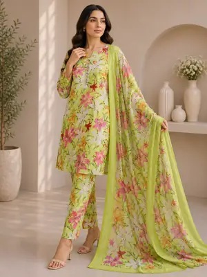 3 Piece Swiss Lawn Suit for Women - Digital Printed Lawn Dress with Crinkle Chiffon Dupatta