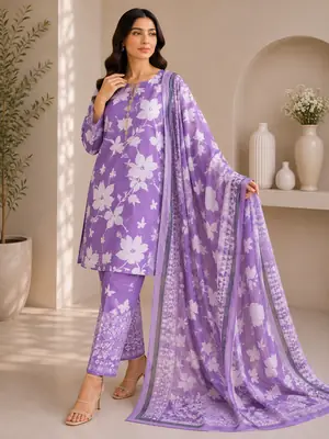 3 Piece Swiss Lawn Suit for Women - Digital Printed Lawn Dress with Crinkle Chiffon Dupatta