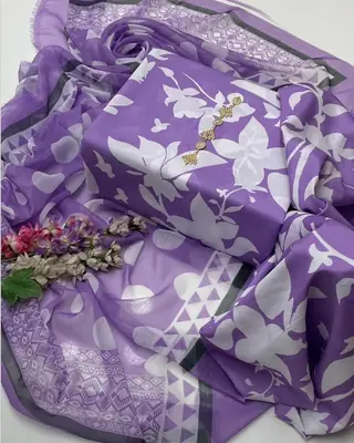 3 Piece Swiss Lawn Suit for Women - Digital Printed Lawn Dress with Crinkle Chiffon Dupatta thumbnail 2