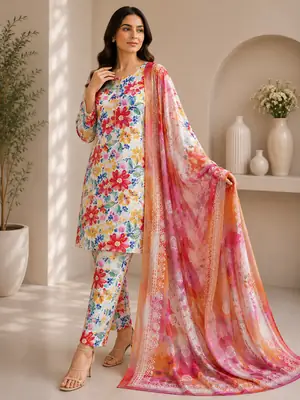 3 Piece Swiss Lawn Suit for Women - Digital Printed Lawn Dress with Crinkle Chiffon Dupatta