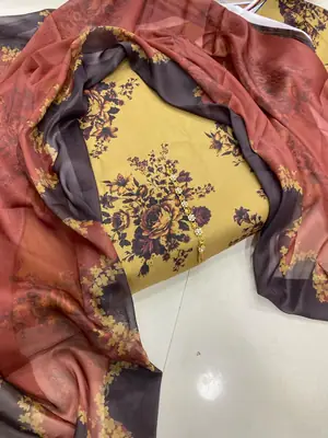 3 Piece Swiss Lawn Suit for Women - Digital Printed Lawn Dress with Crinkle Chiffon Dupatta thumbnail 2