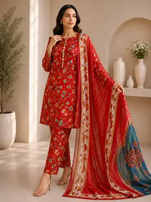 3 Piece Swiss Lawn Suit for Women - Digital Printed Lawn Dress with Crinkle Chiffon Dupatta