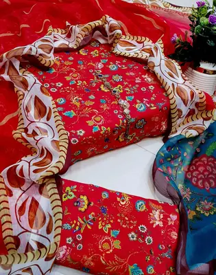 3 Piece Swiss Lawn Suit for Women - Digital Printed Lawn Dress with Crinkle Chiffon Dupatta thumbnail 2