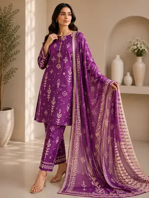 3 Piece Swiss Lawn Suit for Women - Digital Printed Lawn Dress with Crinkle Chiffon Dupatta