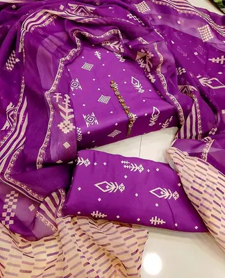 3 Piece Swiss Lawn Suit for Women - Digital Printed Lawn Dress with Crinkle Chiffon Dupatta thumbnail 2