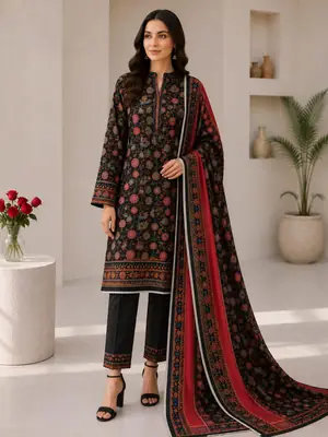 3 Pcs Women's Unstitched Printed Suit