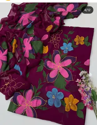 Unstitched Multishade Digital Printed Silk 3PC Suit for Women | Long Airline Shirt with Silk Trouser & China Silk Dupatta | Elegant Ladies Dress thumbnail 2