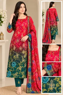 3 Pcs Women's Unstitched Embroidered Suit