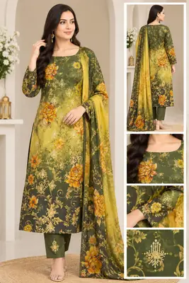 3 Pcs Women's Unstitched Embroidered Suit