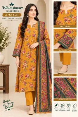 Mausammry 2026 Linen 3 Piece Suit | Printed Linen Shirt with Dupatta & Dyed Trouser | Original Lawn | Women & Girls