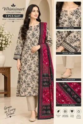 Mausammry Linen 2026 Collection 3PC | Printed Linen Shirt with Linen Dupatta & Dyed Trouser | Guaranteed Fabric