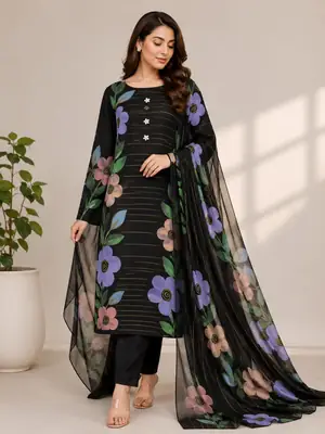3 Piece Silk Suit | Digital Printed Airline Shirt & Trouser