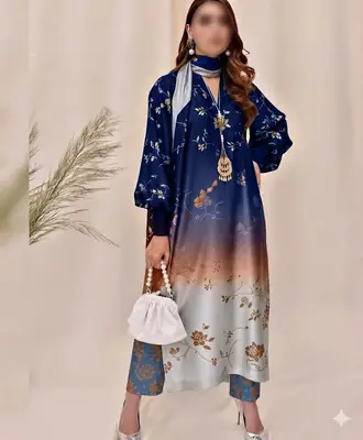 3 Pcs Women's Unstitched Digital Print Suit