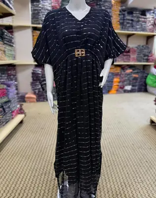 Moonlight Fabric Long Kaftan for Women with Bakkal & Attached Crepe Inner – Free Size Modest Maxi Kaftan Dress (54/55 Inches) thumbnail 2