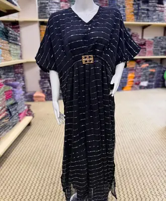 Moonlight Fabric Long Kaftan for Women with Bakkal & Attached Crepe Inner – Free Size Modest Maxi Kaftan Dress (54/55 Inches) thumbnail 4