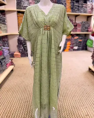 Moonlight Fabric Long Kaftan for Women with Bakkal & Attached Crepe Inner – Free Size Modest Maxi Kaftan Dress (54/55 Inches) thumbnail 2