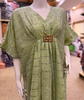 Moonlight Fabric Long Kaftan for Women with Bakkal & Attached Crepe Inner – Free Size Modest Maxi Kaftan Dress (54/55 Inches) thumbnail 3