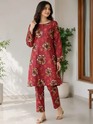 2 Pcs Women's Unstitched Printed Suit