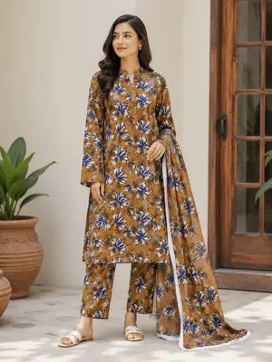 2 Pcs Women's Unstitched Printed Suit
