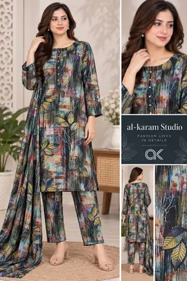 2 Pcs Women's Unstitched Printed Suit
