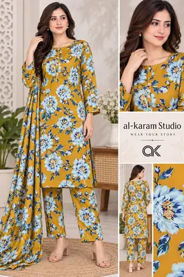2 Pcs Women's Unstitched Printed Suit
