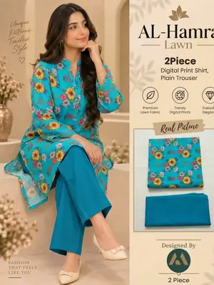 2 Pcs Women's Unstitched Digital Print Suit