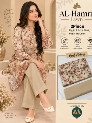 2 Pcs Women's Unstitched Digital Print Suit