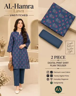 2 Pcs Women's Unstitched Digital Print Suit