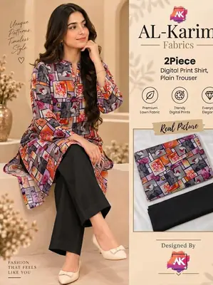 2 Pcs Women's Unstitched Digital Print Suit