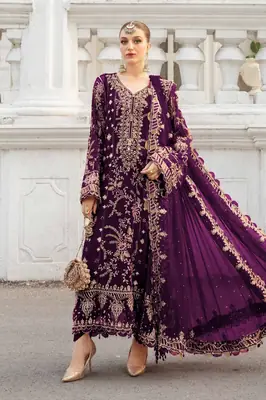 Designer Chiffon Embroidered Suit 3 Piece | Hand Embellished Sequins Work Wedding & Party Wear with Satin Silk Trouser