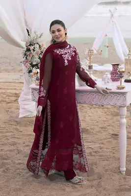 Luxury Chiffon Embroidered 3 Piece Unstitched Suit for Women | Heavy Sequence Embroidery & Adda Work | Designer Party Wear with Malai Trouser