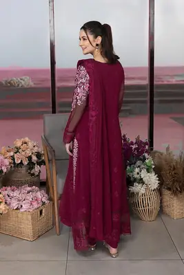 Luxury Chiffon Embroidered 3 Piece Unstitched Suit for Women | Heavy Sequence Embroidery & Adda Work | Designer Party Wear with Malai Trouser thumbnail 2