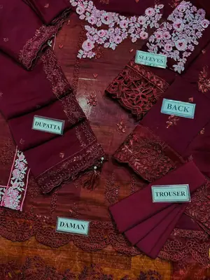 Luxury Chiffon Embroidered 3 Piece Unstitched Suit for Women | Heavy Sequence Embroidery & Adda Work | Designer Party Wear with Malai Trouser thumbnail 3