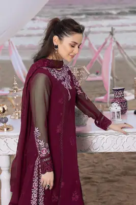 Luxury Chiffon Embroidered 3 Piece Unstitched Suit for Women | Heavy Sequence Embroidery & Adda Work | Designer Party Wear with Malai Trouser thumbnail 4