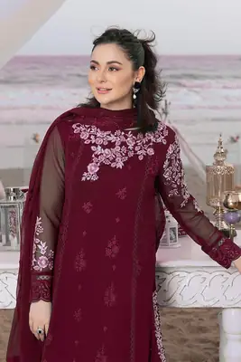Luxury Chiffon Embroidered 3 Piece Unstitched Suit for Women | Heavy Sequence Embroidery & Adda Work | Designer Party Wear with Malai Trouser thumbnail 7