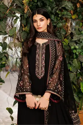 Luxury Chiffon Embroidered 3 Piece Unstitched Suit for Women | Heavy Embroidery & Adda Work | Ready to Wear Embroidered Dupatta | Embroidered Silk Trouser