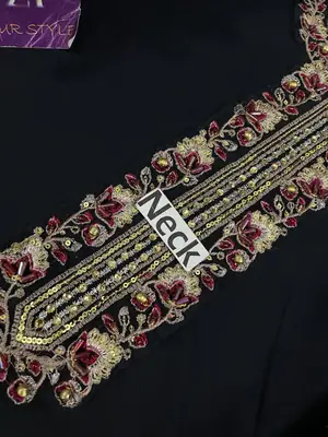 Luxury Chiffon Embroidered 3 Piece Unstitched Suit for Women | Heavy Embroidery & Adda Work | Ready to Wear Embroidered Dupatta | Embroidered Silk Trouser thumbnail 3