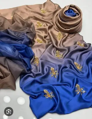 Multi Shaded Digital Printed Shamoz Silk 3 Piece Suit for Women | Embroidered Sequence Work Shirt | Pure Apple Silk Dupatta | Unstitched Pakistani Party Wear Dress thumbnail 2