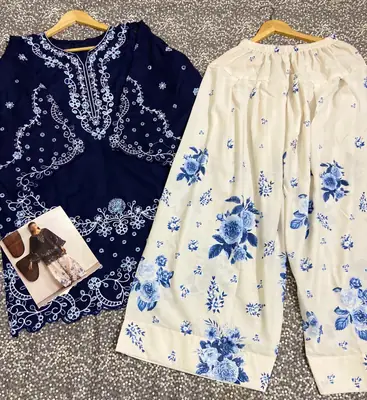 2 Pcs Women’s Stitched Cotton Chikankari Embroidered Suit thumbnail 5