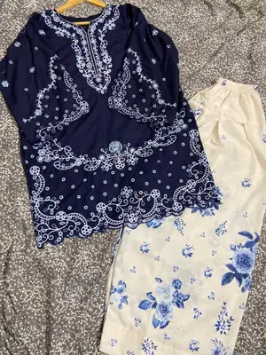 2 Pcs Women’s Stitched Cotton Chikankari Embroidered Suit thumbnail 6