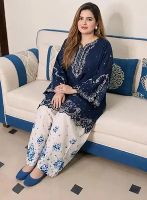 2 Pcs Women’s Stitched Cotton Embroidered Suit thumbnail 3
