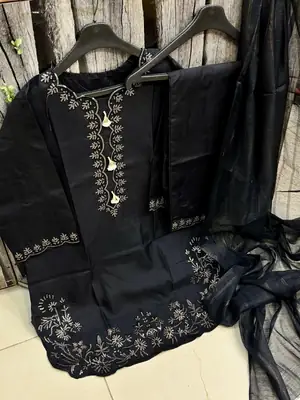 3 Pcs Women’s Stitched Cotton Embroidered Suit thumbnail 2