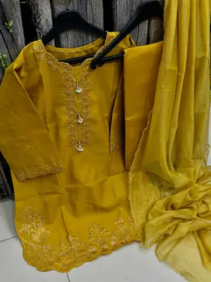 3 Pcs Women’s Stitched Cotton Embroidered Suit thumbnail 2