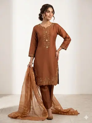 3 Pcs Women’s Stitched Cotton Embroidered Suit