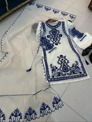 Women's Heavy Embroidered Organza 3 Piece Suit with Embroidered Dupatta – Luxury Party Wear Dress | Eid & Wedding Collection thumbnail 2