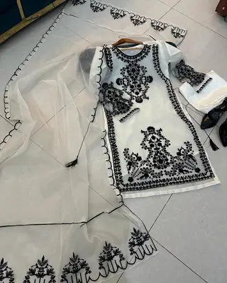 Women's Heavy Embroidered Organza 3 Piece Suit with Embroidered Dupatta – Luxury Party Wear Dress | Eid & Wedding Collection thumbnail 2