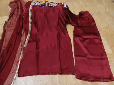 Women's Silk Long Flare Sharara Suit 3 Piece Set with Four Side Lace Work Chiffon Dupatta | Pakistani Party Wear Dress thumbnail 2