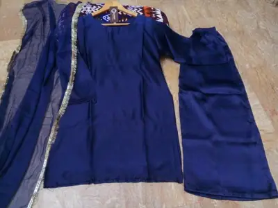 Women's Silk Long Flare Sharara Suit 3 Piece Set with Four Side Lace Work Chiffon Dupatta | Pakistani Party Wear Dress thumbnail 2