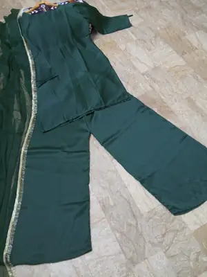 Women's Silk Long Flare Sharara Suit 3 Piece Set with Four Side Lace Work Chiffon Dupatta | Pakistani Party Wear Dress thumbnail 2